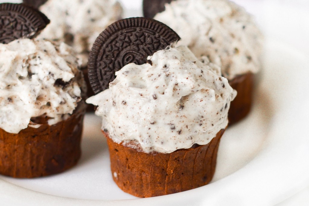 Dark Chocolate Cupcakes with Oreo Frosting