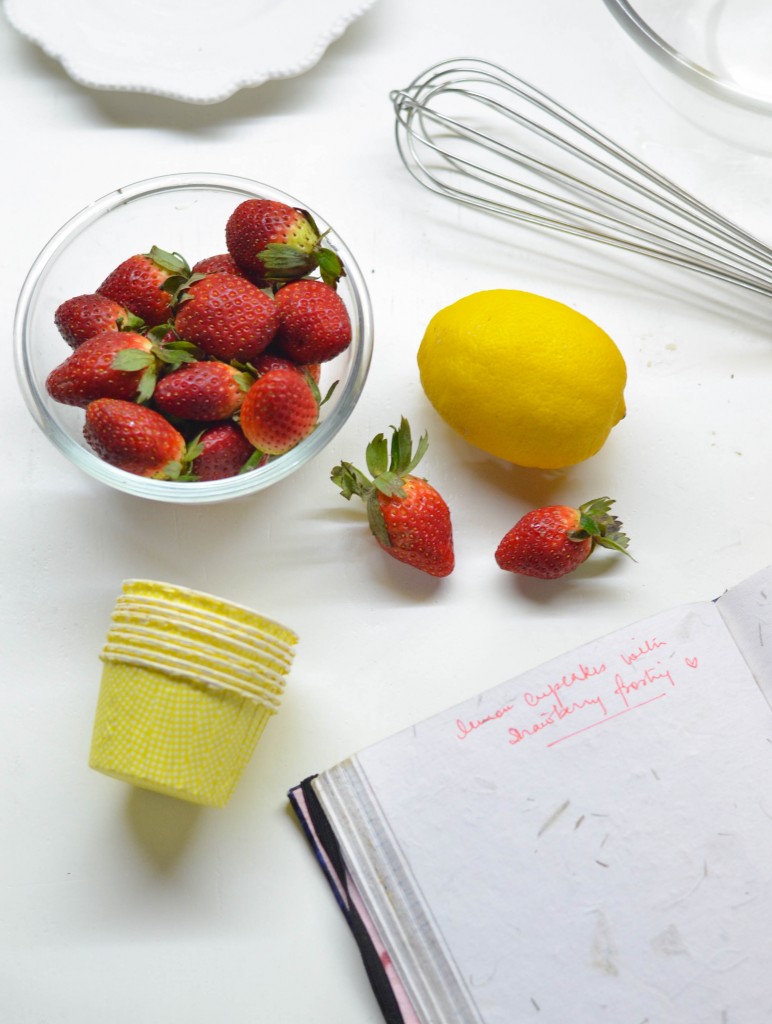 Lemon Cupcakes with Strawberry Frosting