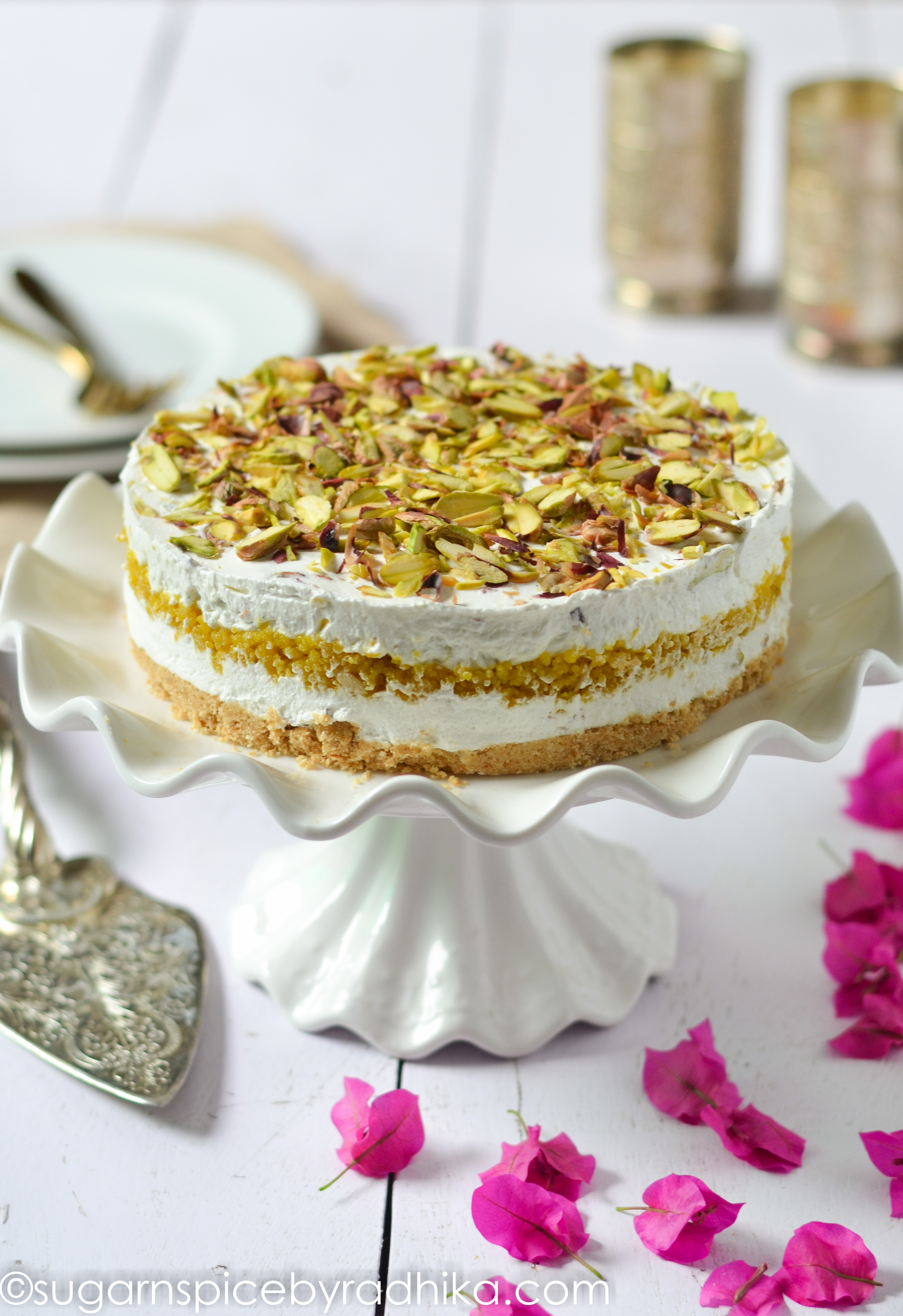 Pistachio and Boondi Cheesecake