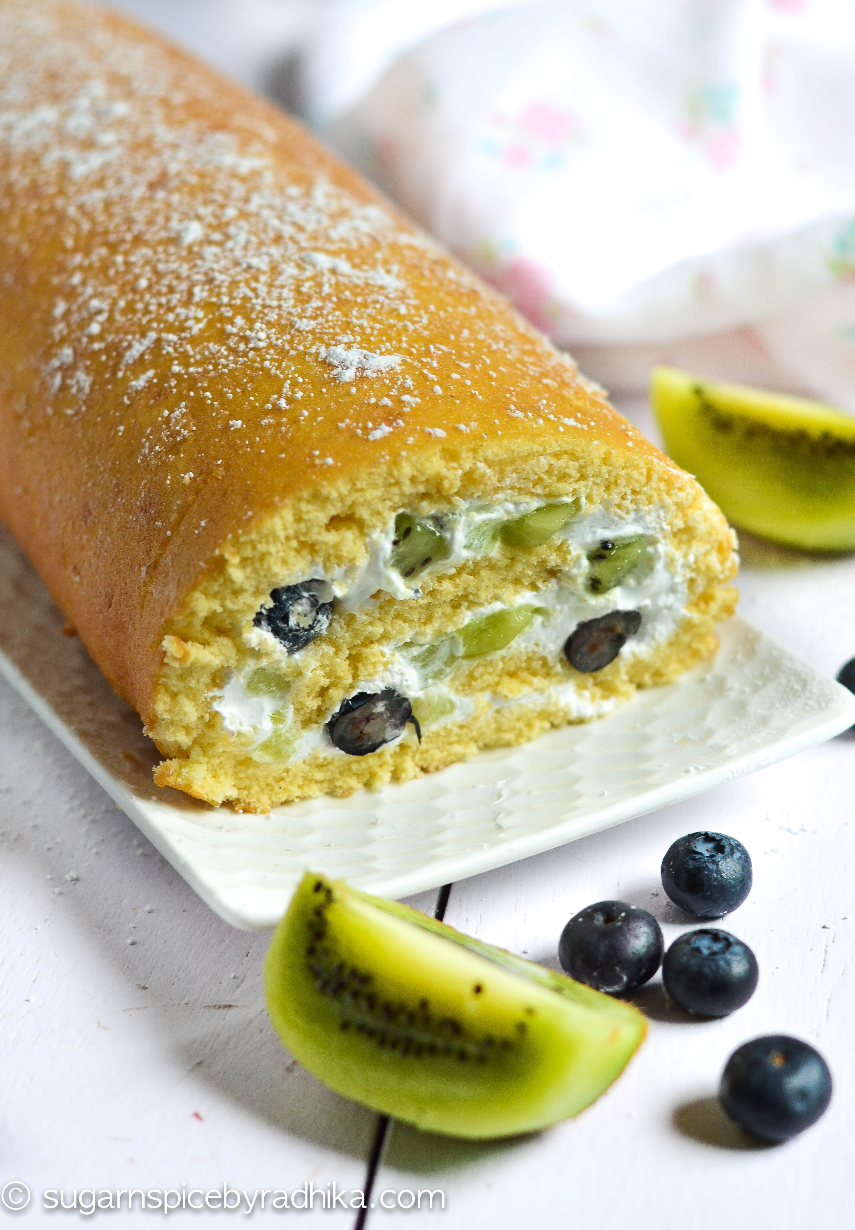 Kiwi and Blueberry Swiss roll