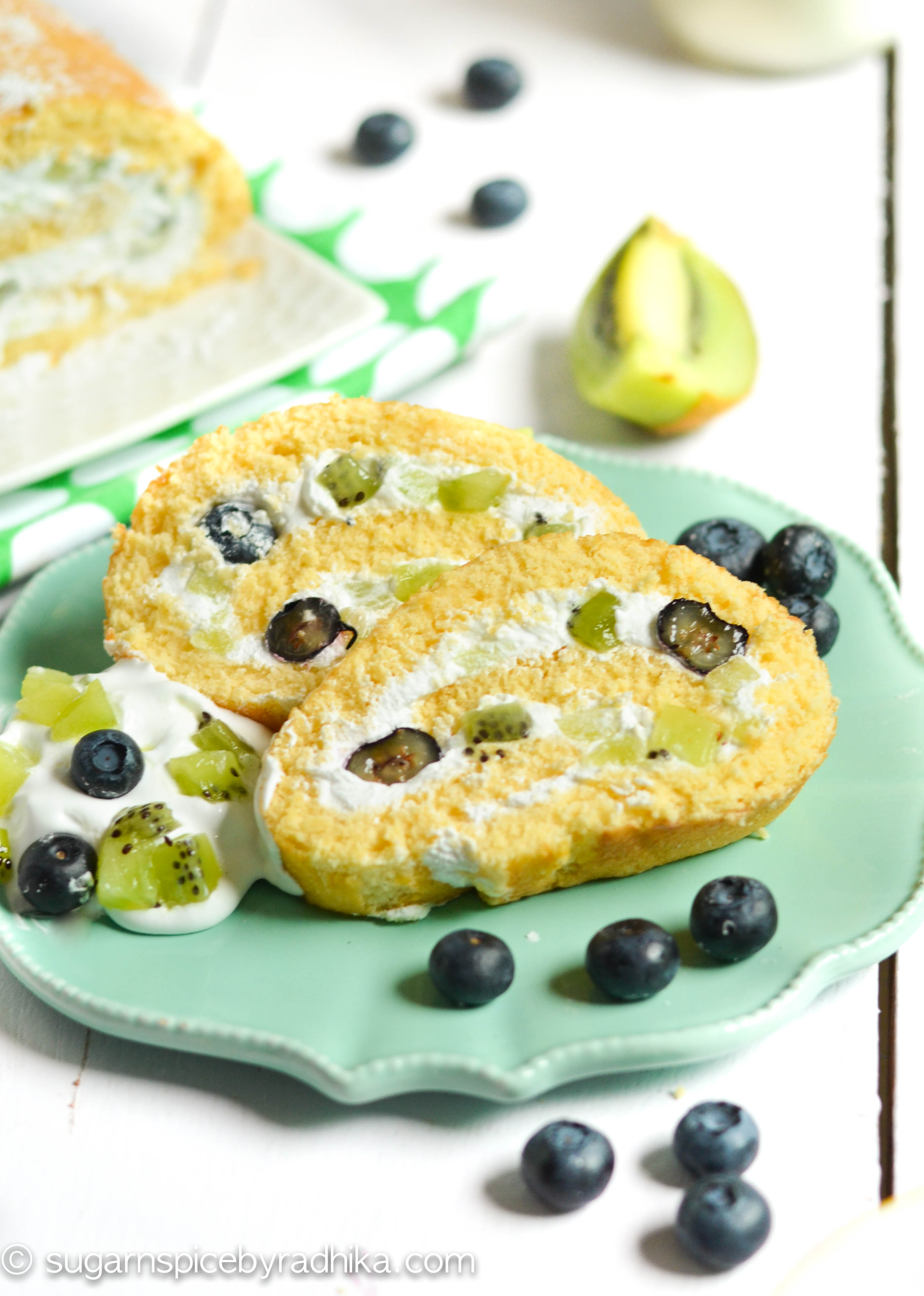 Kiwi and Blueberry Swiss roll