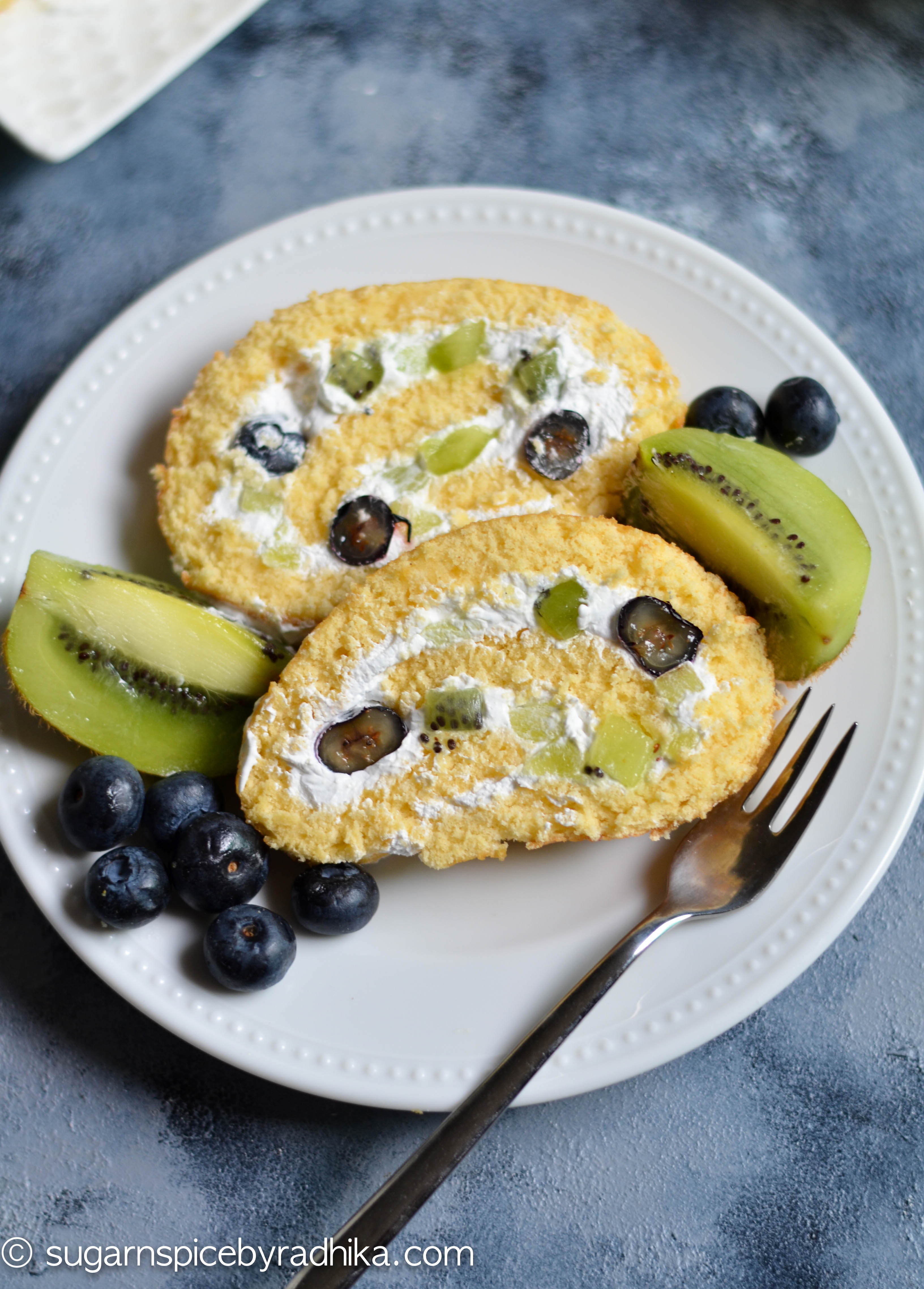 Kiwi and Blueberry Swiss roll