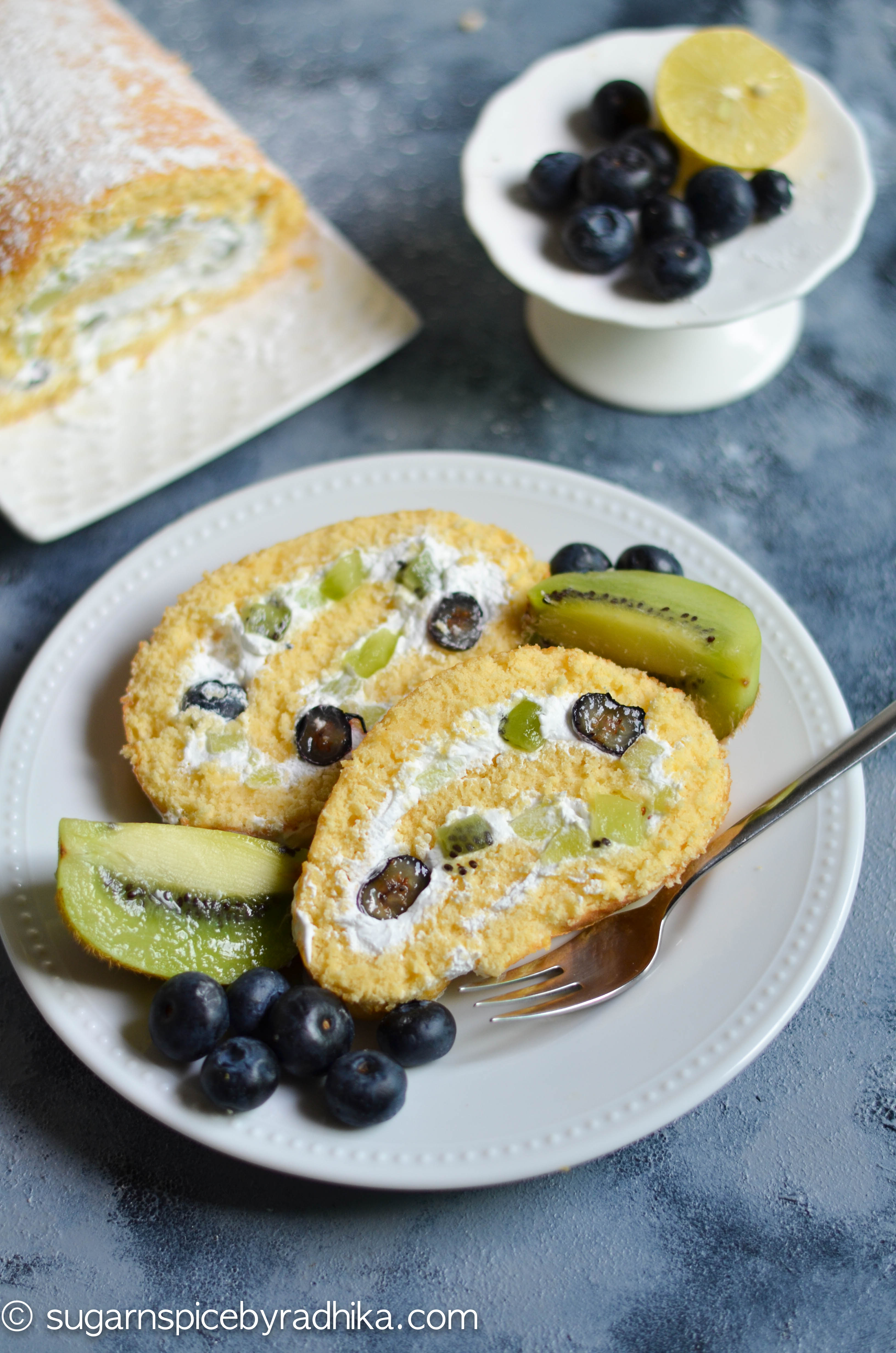 Kiwi and Blueberry Swiss roll
