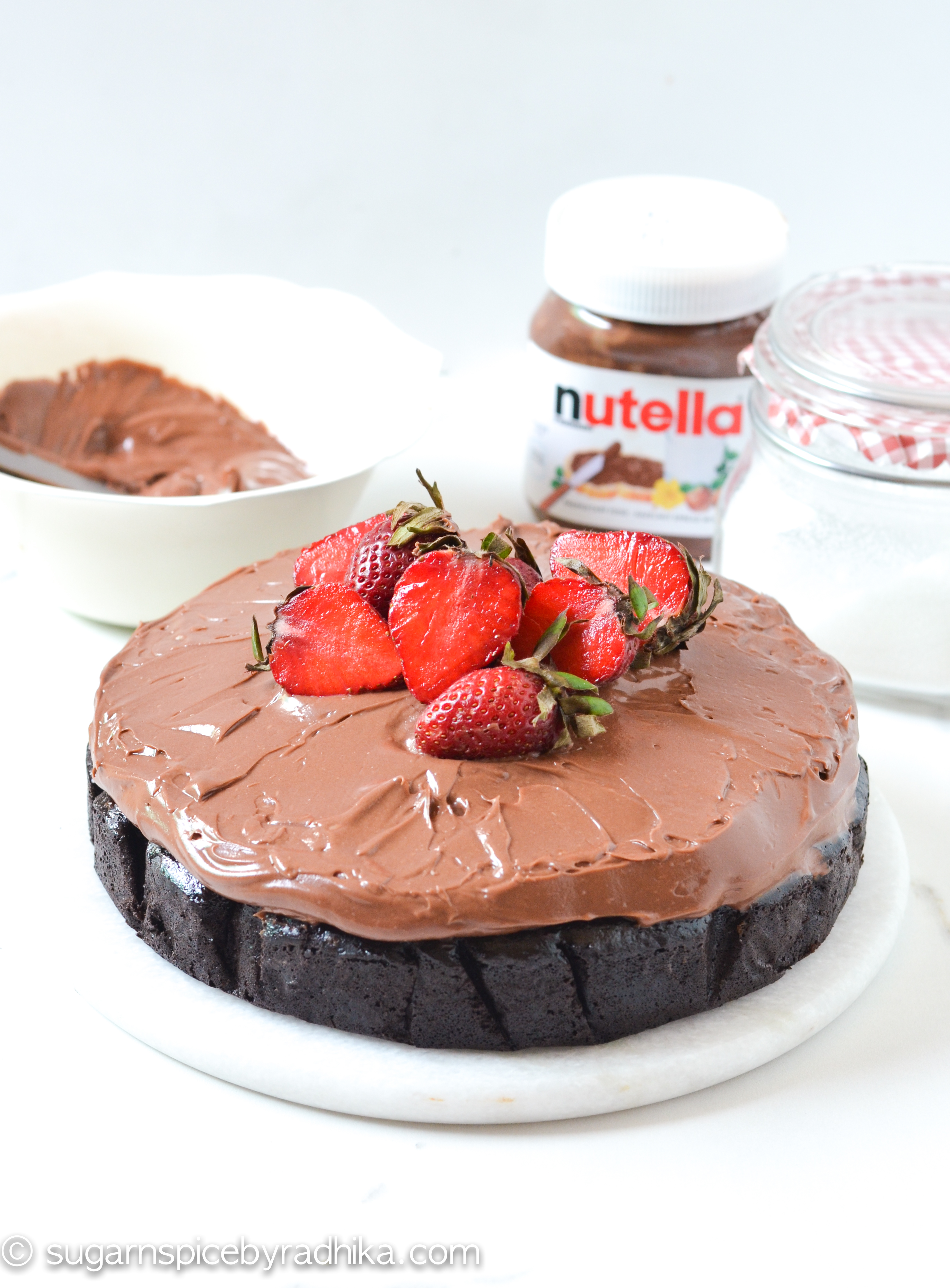 Eggless Chocolate Cake with Nutella Frosting