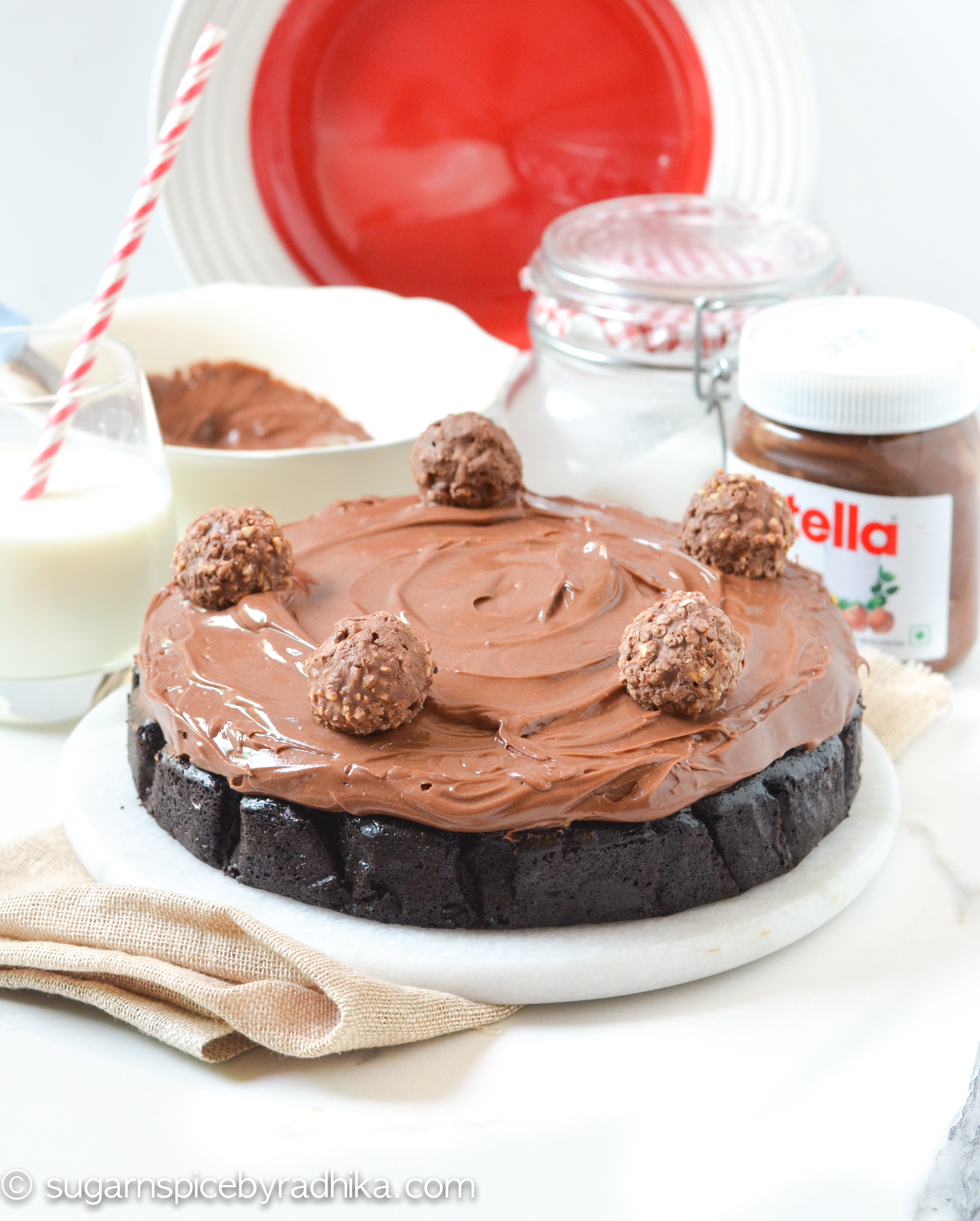 Eggless Chocolate Cake with Nutella Frosting