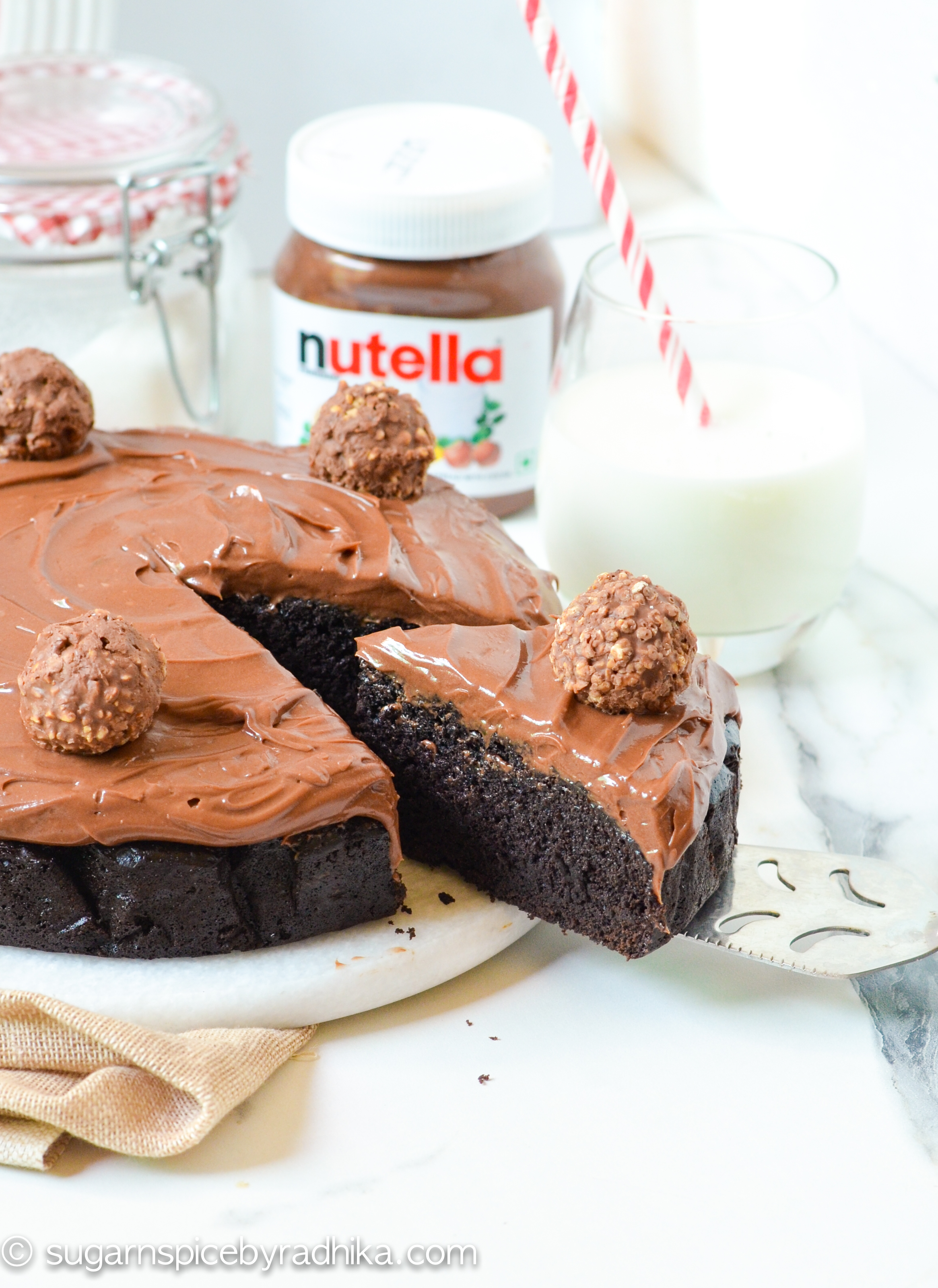 Eggless Chocolate Cake with Nutella Frosting