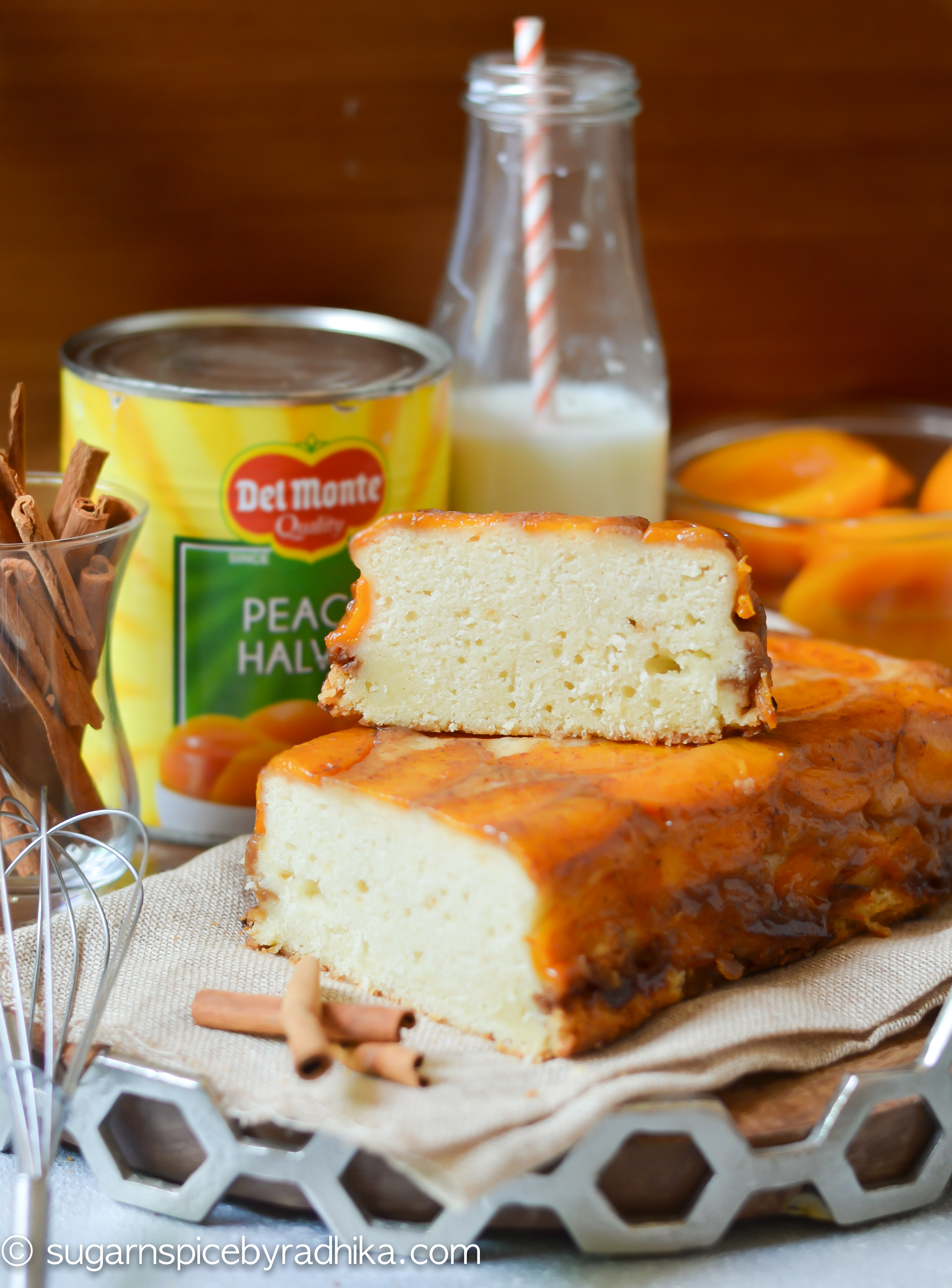 Upside Down Peach Cake (eggless)