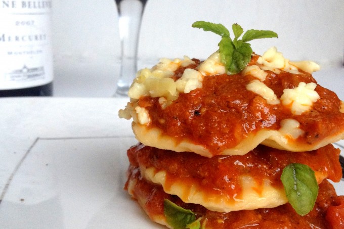 Mushroom stuffed ravioli