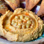 Roasted Red Pepper Hummus with Homemade Pita Chips