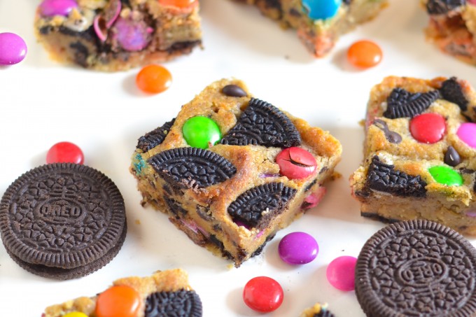 Cookie Bars with Oreo and Gems