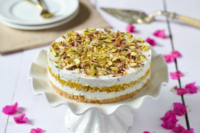 Pistachio and Boondi Cheesecake