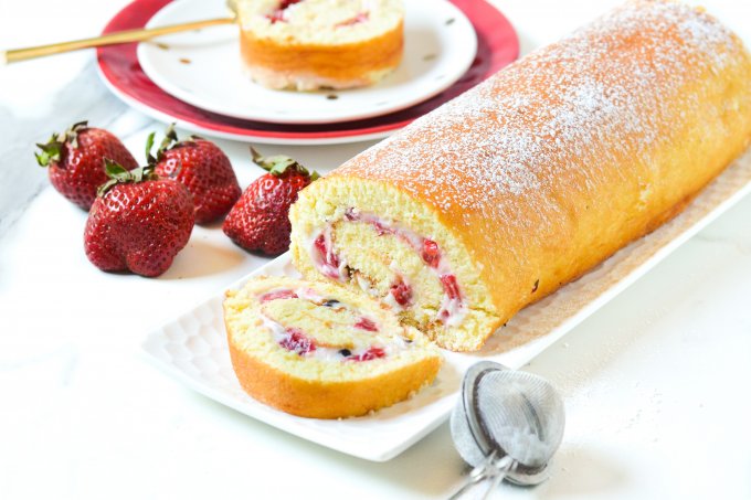 Strawberry and Cream Cheese Swiss roll